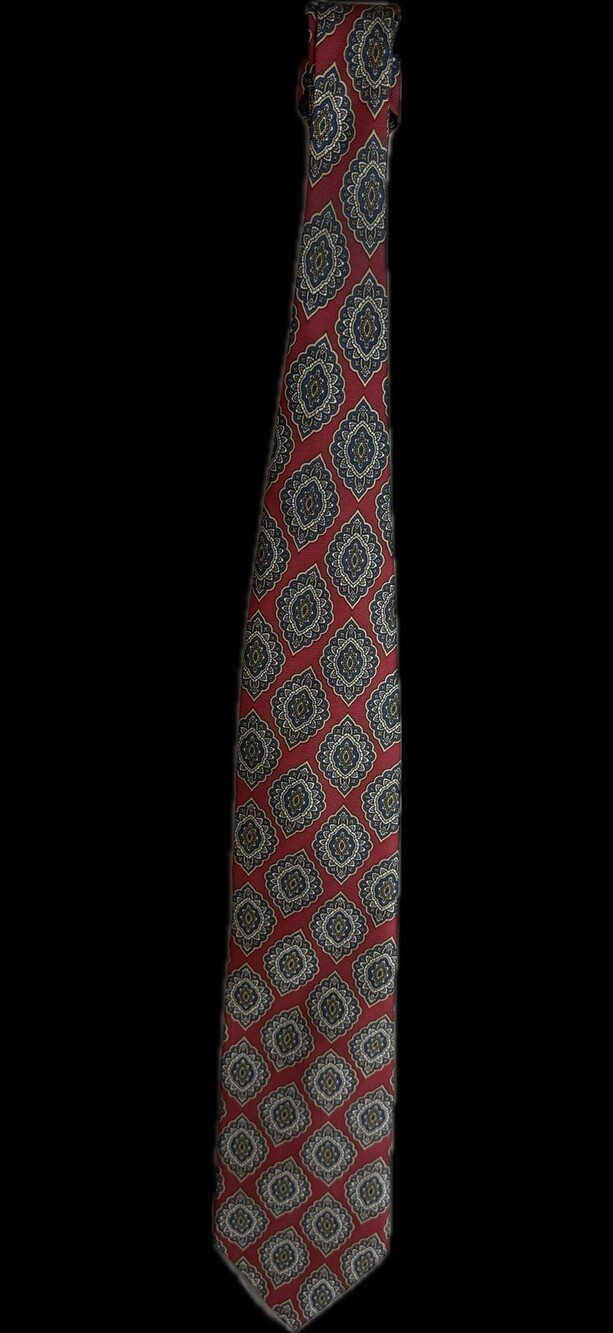 Christian Dior Monsieur 100% Silk Tie Red Blue Gold Geometric Logo Made in USA